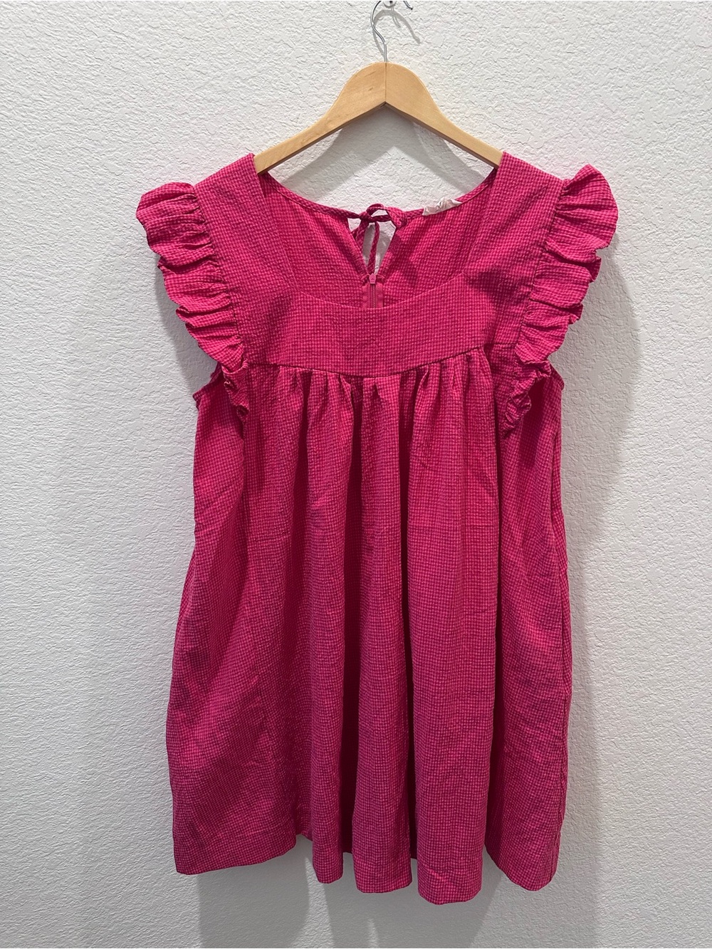 Easel Los Angeles Pink Gingham Ruffle Sleeve Babydoll Mini Dress Large